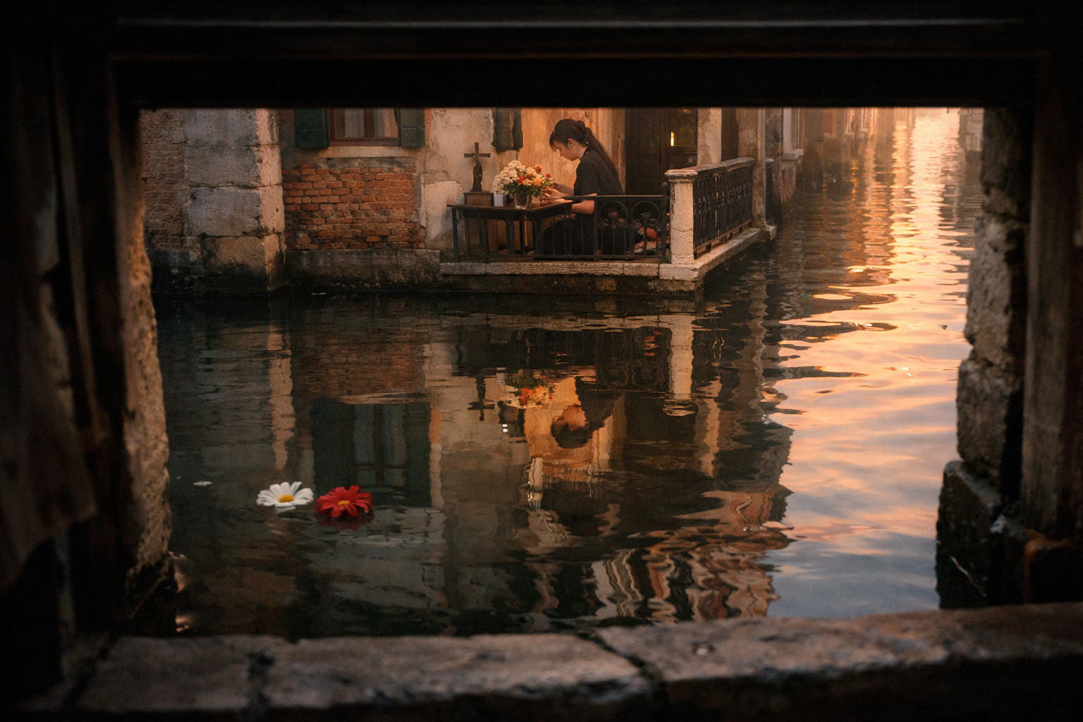 View overlooking from a window by Venetian canal